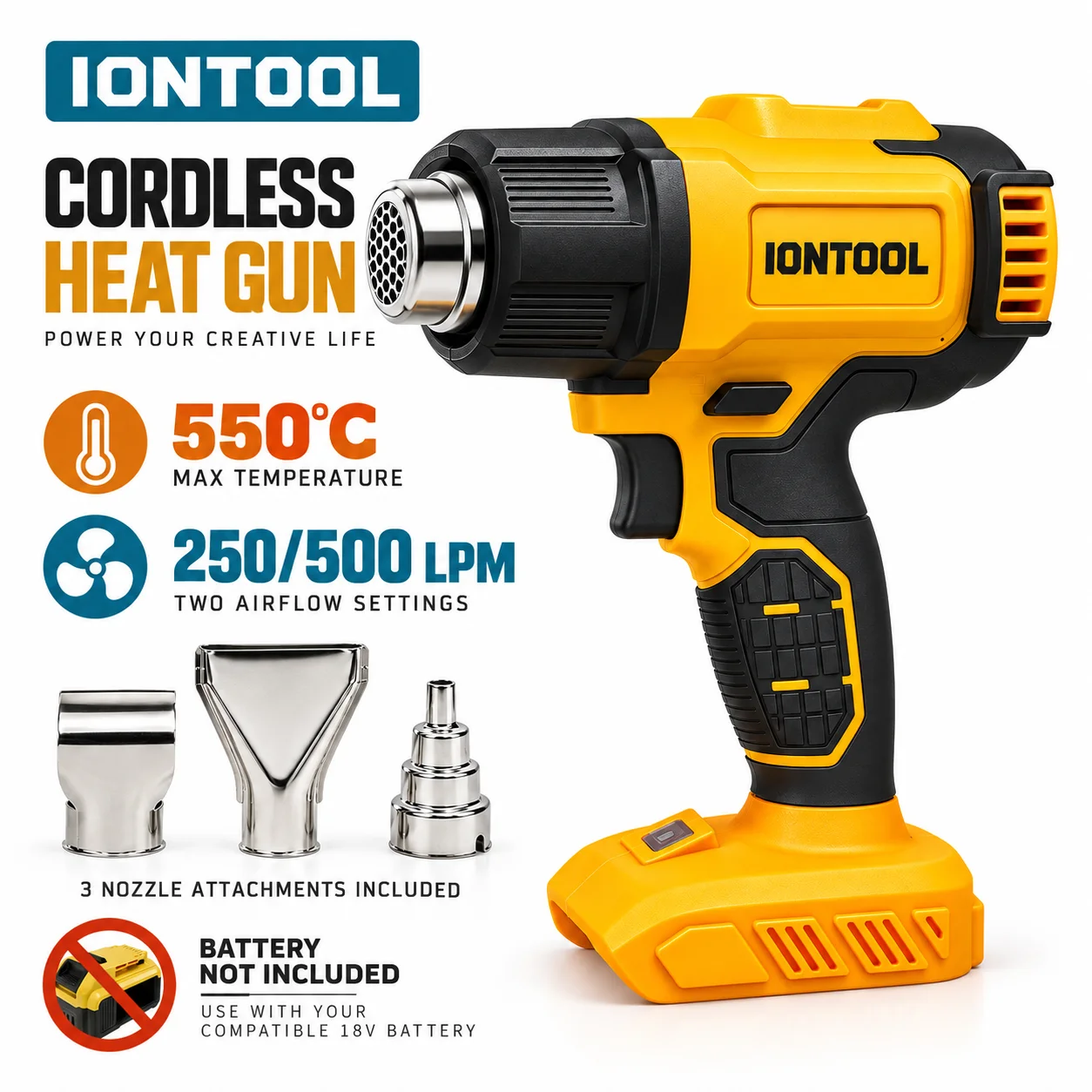 Cordless Heat Gun For Shrink Tubing - Pistola de calor inalámbrica amarilla IONTOOL